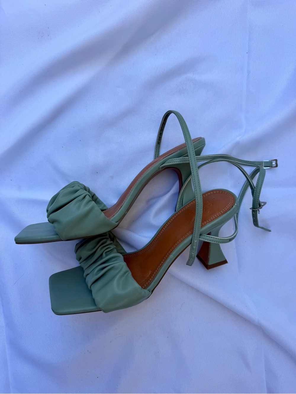 ASOS Sage Green Ruched Strap Block Heels